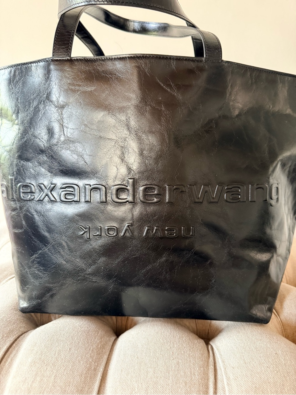 Alexander Wang Black Crinkled Leather Punch Large Tote Bag Pristine $595 Current - Picture 4 of 7